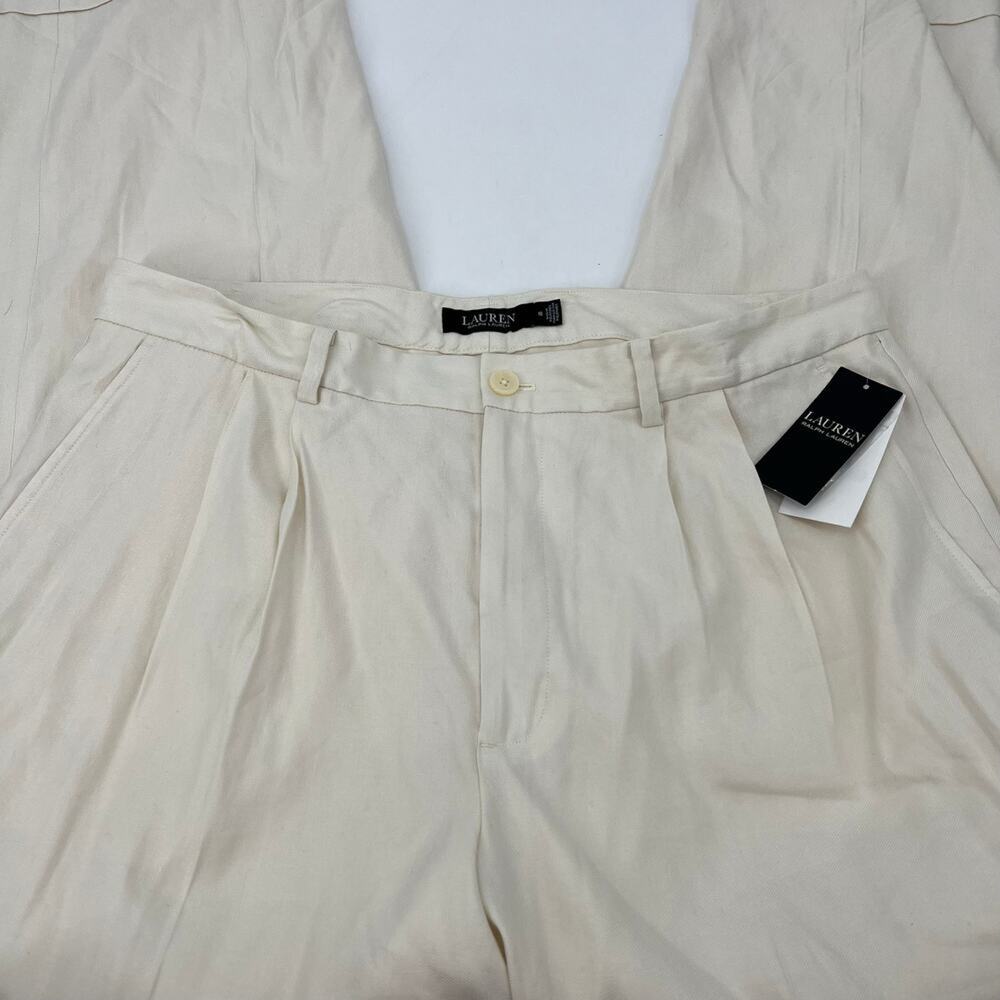 Lauren Ralph Lauren Chino Pants Winter Cream Pleated Stretch Lined Size 16 - Picture 10 of 16